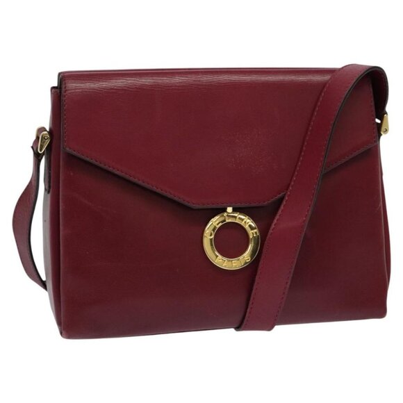 CELINE Shoulder Bag Leather Wine Red Gold Auth - Picture 1 of 15